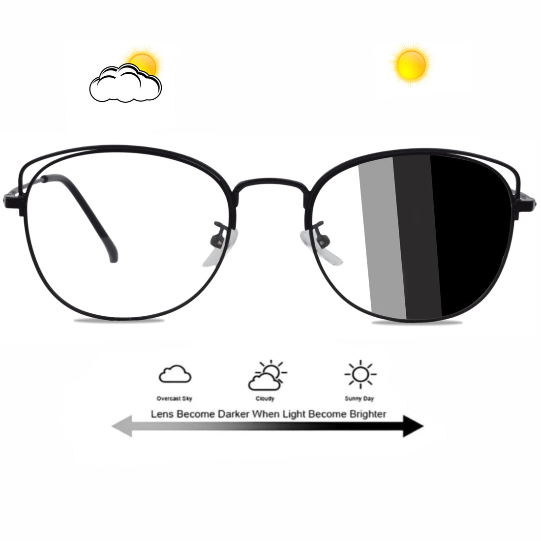 Cat Eye Style Metal Glasses With Transition Lens