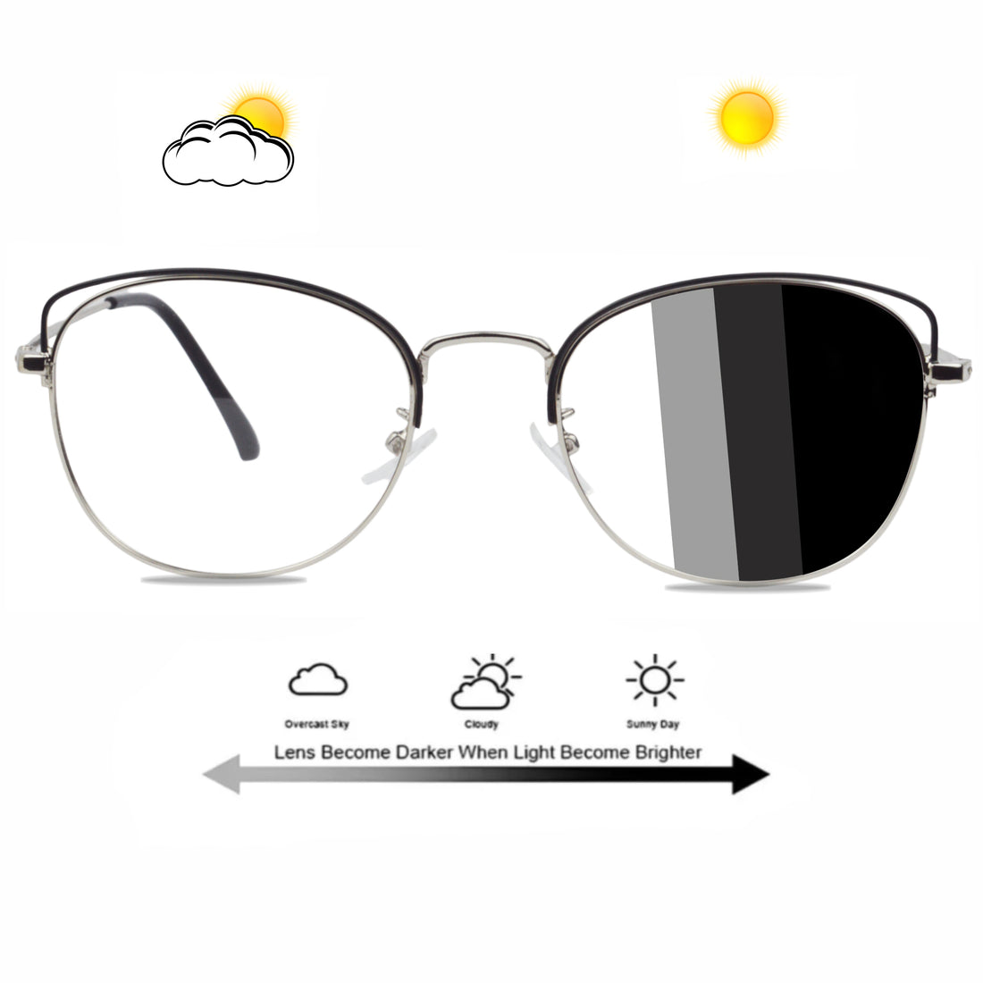 Cat Eye Style Metal Glasses With Transition Lens