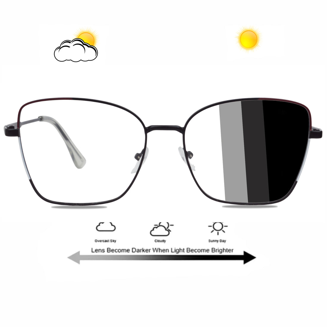 Elegant Style Metal Cat Eye Glasses With Photochromic lenses