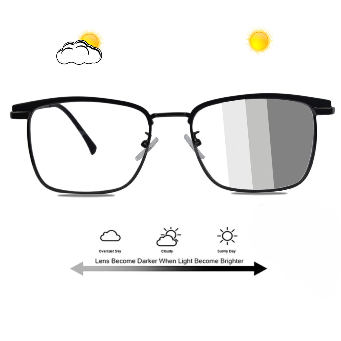 Transition Metal Frame Glasses With Brown photochromic lenses